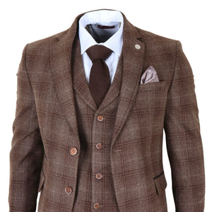 TP-31 - Men's Brown Tweed Check 3 Piece Suit-TruClothing