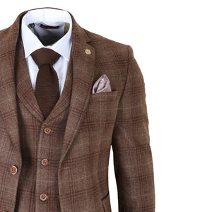 TP-31 - Men's Brown Tweed Check 3 Piece Suit-TruClothing