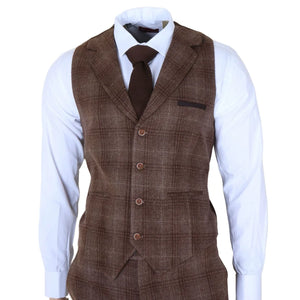 TP-31 - Men's Brown Tweed Check 3 Piece Suit-TruClothing