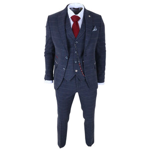 TP-32 - Men's Navy Blue 3 Piece Wool Blend Tweed Suit-TruClothing