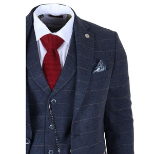 TP-32 - Men's Navy Blue 3 Piece Wool Blend Tweed Suit-TruClothing