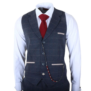 TP-32 - Men's Navy Blue 3 Piece Wool Blend Tweed Suit-TruClothing