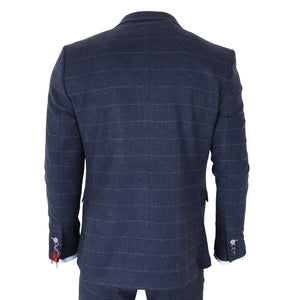 TP-32 - Men's Navy Blue 3 Piece Wool Blend Tweed Suit-TruClothing