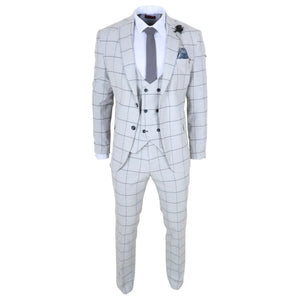 TP-33 - Men's 3 Piece Tailored Fit Grey Plaid Check Suit