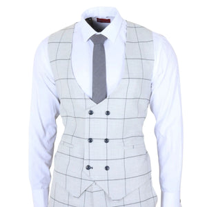 TP-33 - Men's 3 Piece Tailored Fit Grey Plaid Check Suit