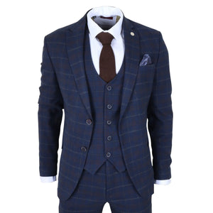TP-34 - Traje de 3 piezas para hombre, de corte entallado, con estampado de cuadros azul marino