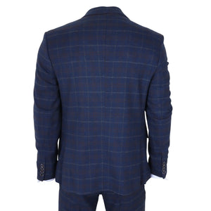 TP-34 - Traje de 3 piezas para hombre, de corte entallado, con estampado de cuadros azul marino