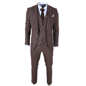 TP-50 - Men's Brown 3 Piece Prince Of Wales Check Suit-TruClothing
