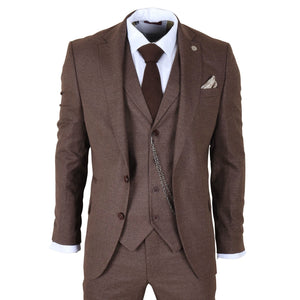 TP-50 - Men's Brown 3 Piece Prince Of Wales Check Suit-TruClothing