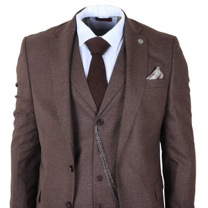 TP-50 - Men's Brown 3 Piece Prince Of Wales Check Suit-TruClothing