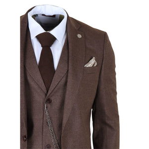 TP-50 - Men's Brown 3 Piece Prince Of Wales Check Suit-TruClothing