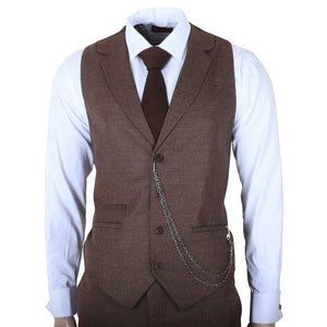 TP-50 - Men's Brown 3 Piece Prince Of Wales Check Suit-TruClothing