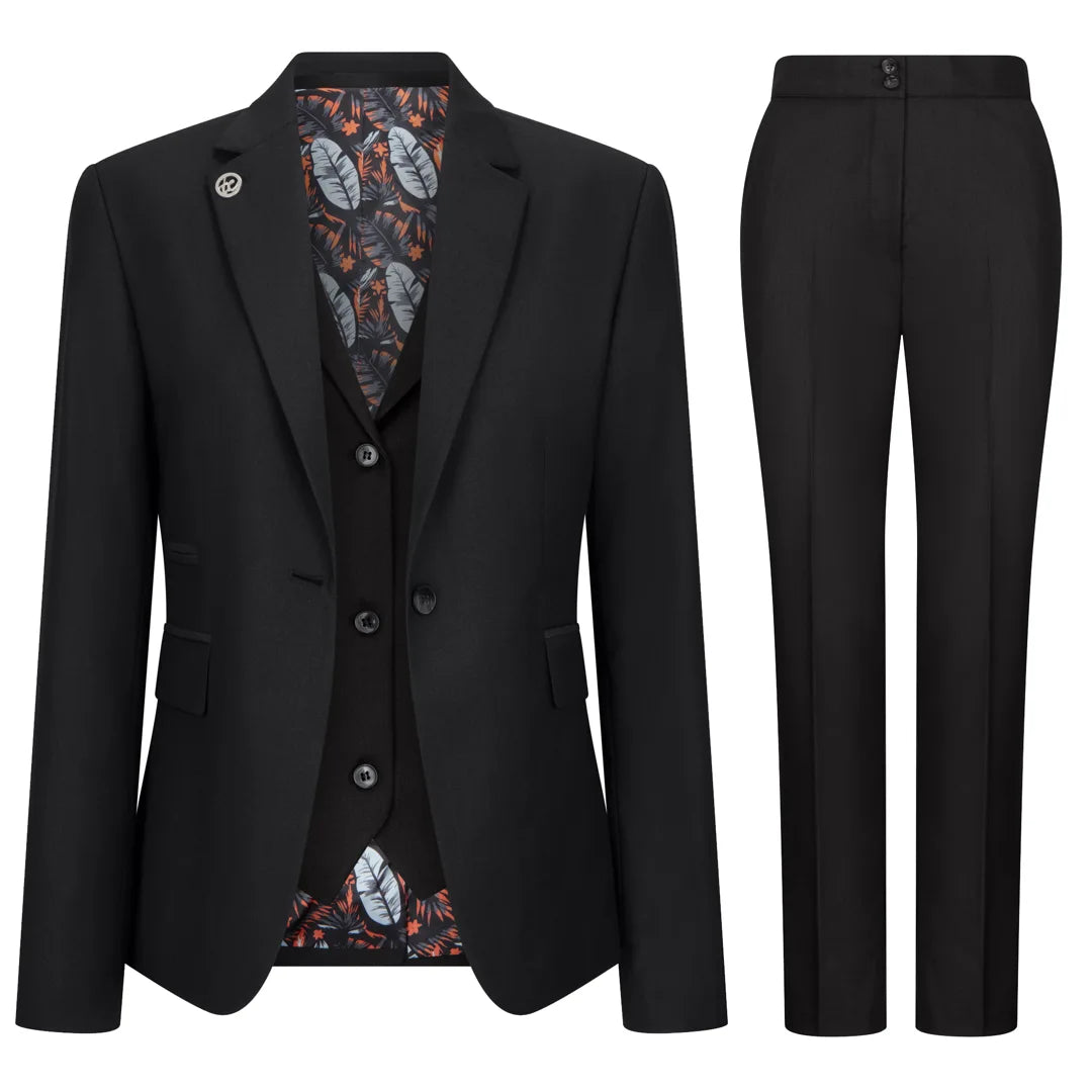 TPW-13 - Women's 3 Piece Plain Black Suit-TruClothing