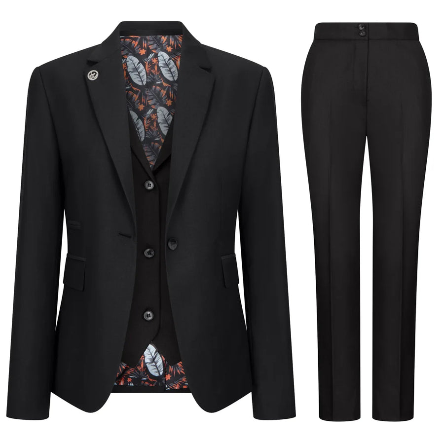 TPW-13 - Women's 3 Piece Plain Black Suit-TruClothing