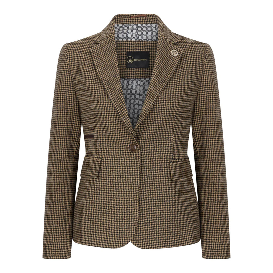 TPW-20 - Women's Wool Blend Brown Dogtooth Tweed Blazer-TruClothing