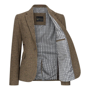 TPW-20 - Women's Wool Blend Brown Dogtooth Tweed Blazer-TruClothing