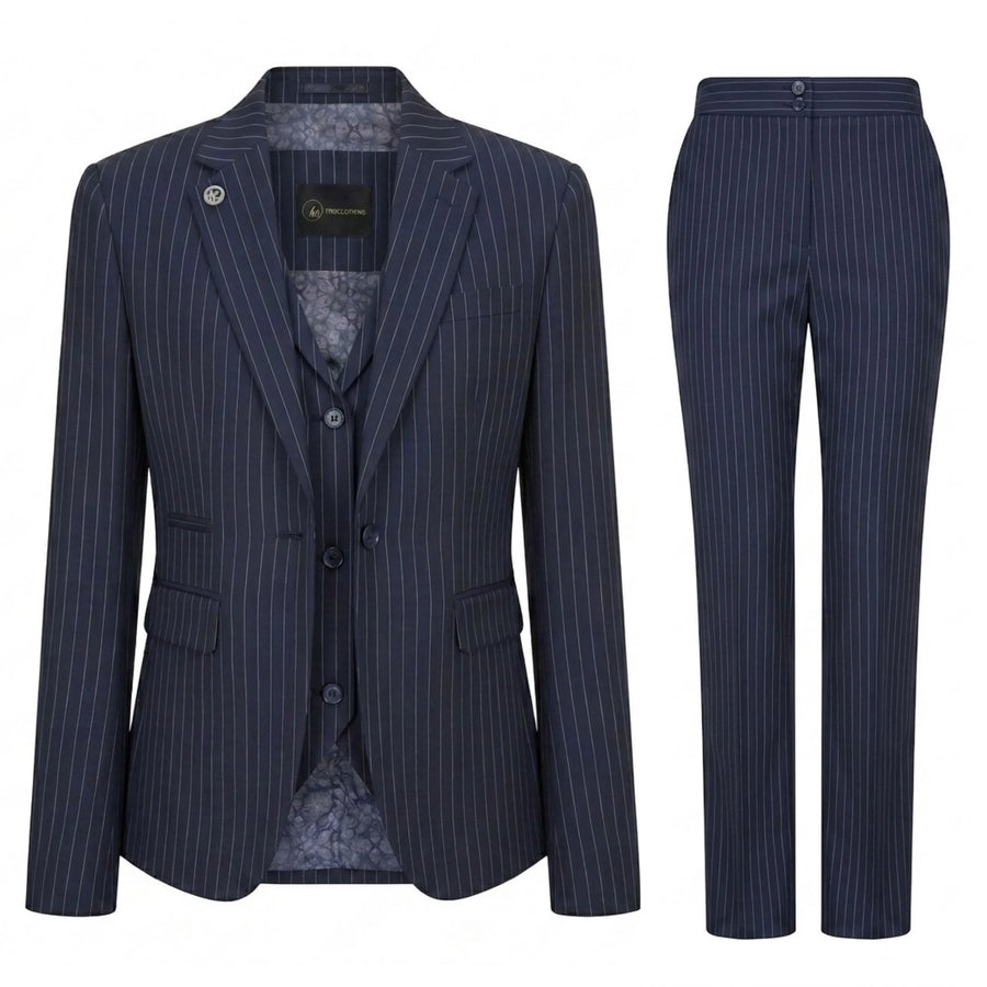 TPW-37 - Women's 3 Piece Navy Blue Pinstripe Suit
