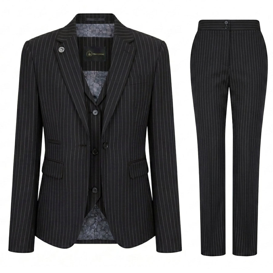 TPW-38 - Women's 3 Piece Black Pinstripe Suit