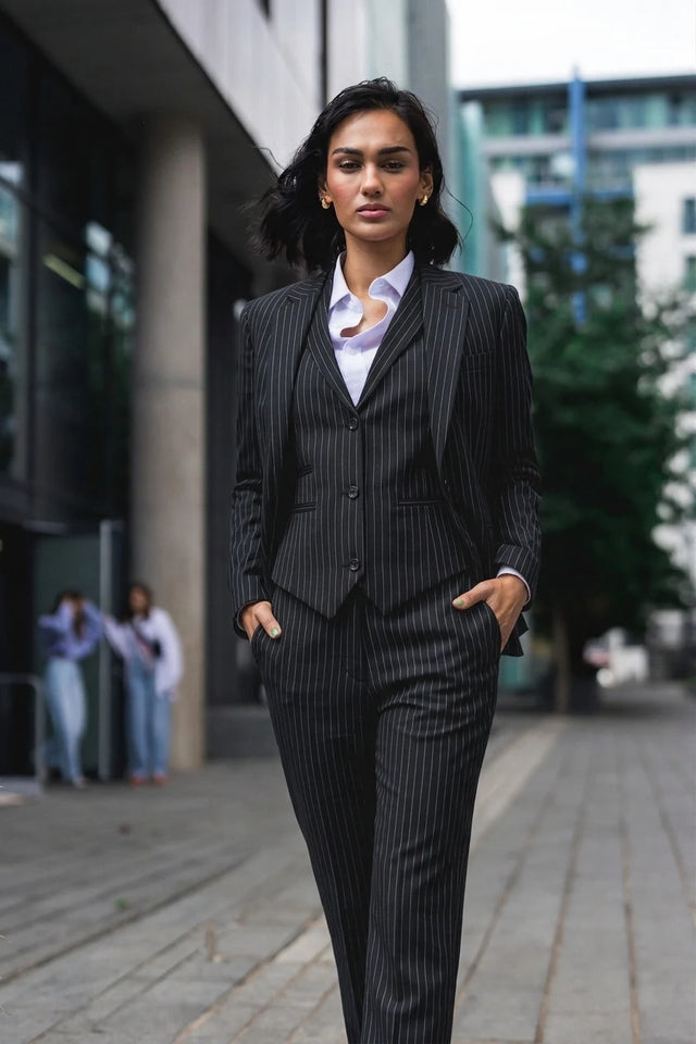TPW-38 - Women's 3 Piece Black Pinstripe Suit