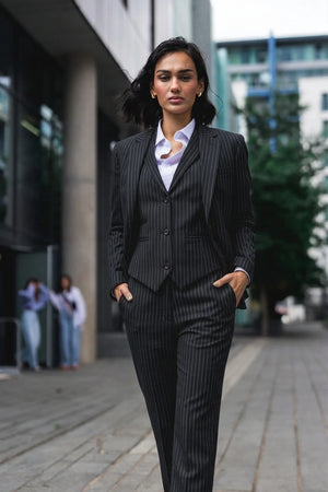 TPW-38 - Women's 3 Piece Black Pinstripe Suit