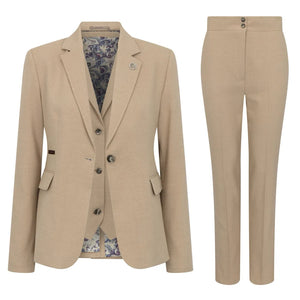 TPW-54 - Women's Cream 3 Piece Prince of Wales Check Suit-TruClothing