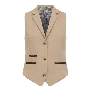 TPW-54 - Women's Cream 3 Piece Prince of Wales Check Suit-TruClothing