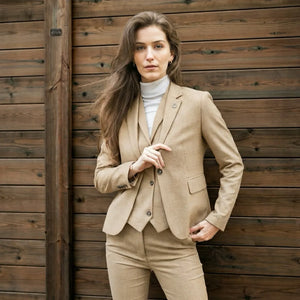 TPW-54 - Women's Cream 3 Piece Prince of Wales Check Suit-TruClothing