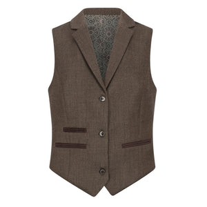 TPW-AK-06 - Women's Brown 3 Piece Herringbone Tweed Suit-TruClothing
