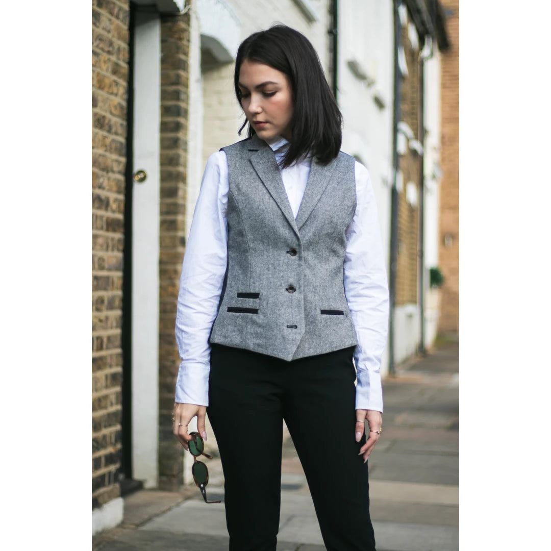 Women s Tweed Grey Black Blazer Waistcoat TruClothing