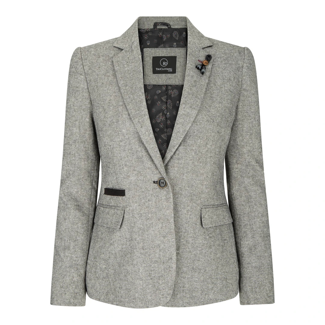 wsn03 - Women's Tweed Grey Blazer Jacket Waistcoat Elow Patch Peaky 1920s