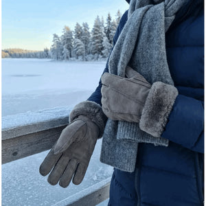 Unisex Suede Leather Shearling Wool Lined Thermal Gloves-TruClothing