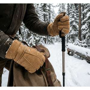 Unisex Suede Leather Shearling Wool Lined Thermal Gloves-TruClothing