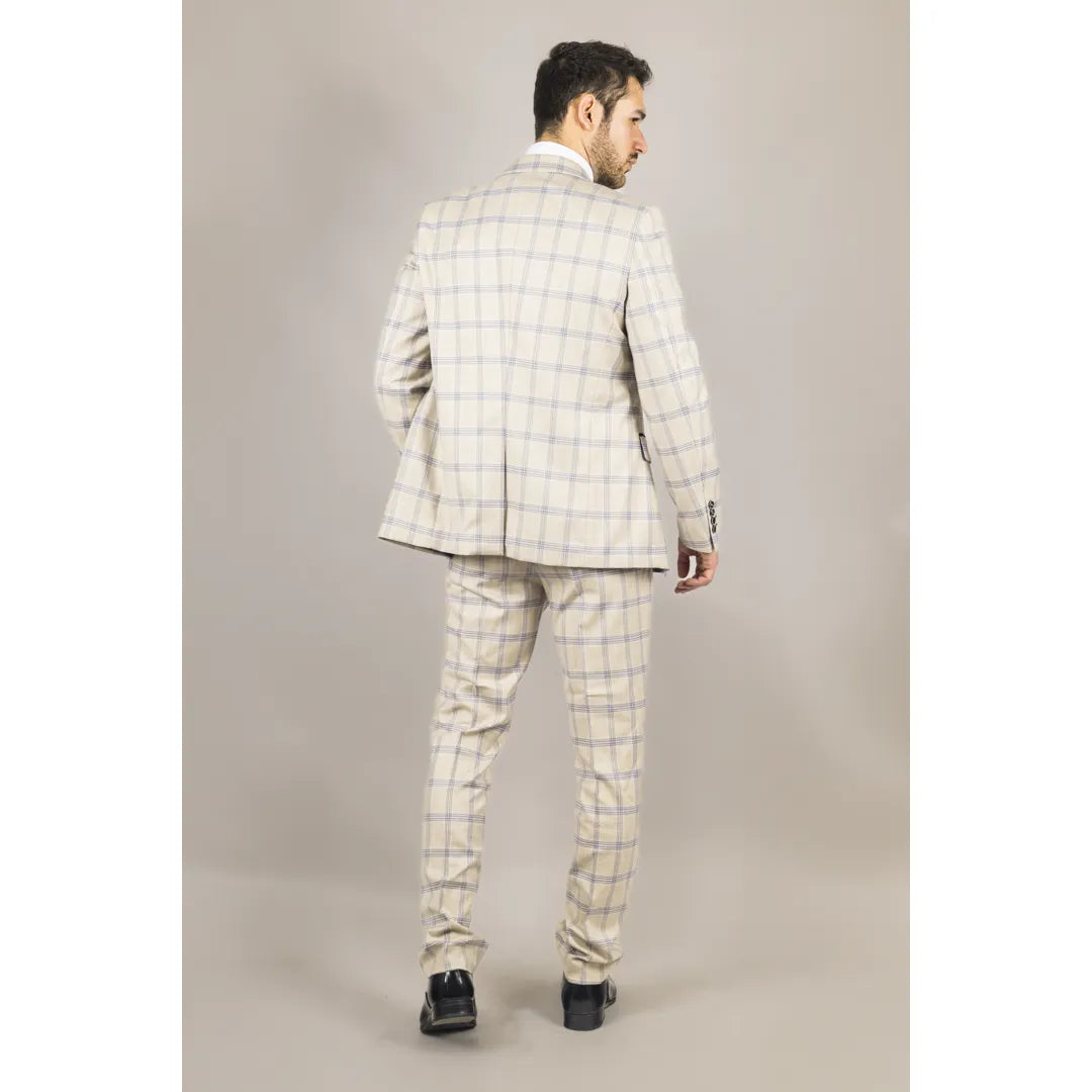 Warwick - Men's 3 Piece Beige Checked Suit