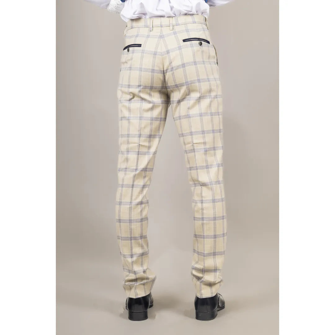 Warwick - Men's Beige Checked Trousers