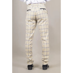 Warwick - Men's Beige Checked Trousers