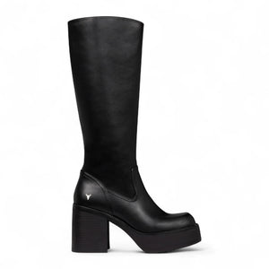 Niche - Women's Black Faux Leather Knee-High Platform Boots