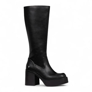 Niche - Women's Black Faux Leather Knee-High Platform Boots