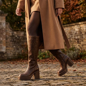 Niche - Botas hasta la rodilla de mujer marrón roble piel sintética