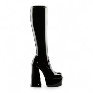 Saucy - Women's Black Knee-High Platform Goth Heel Boots