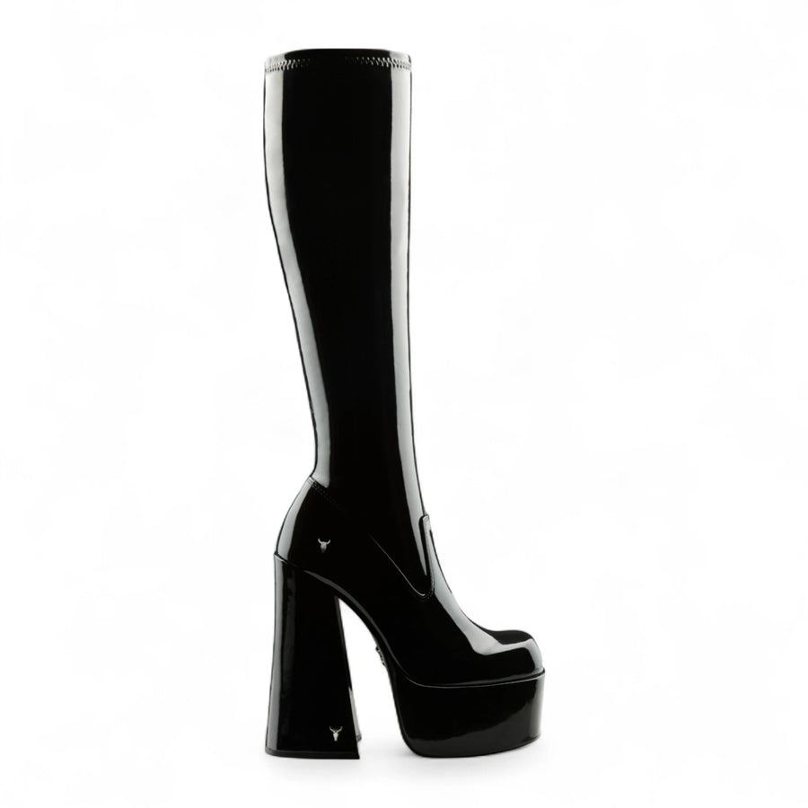 Saucy - Women's Black Knee-High Platform Goth Heel Boots