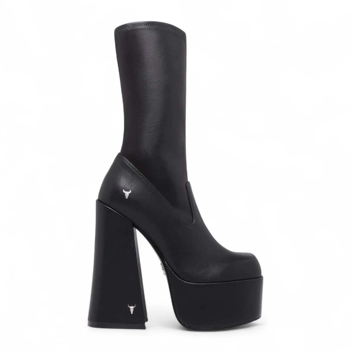 Saviour – Schwarze, wadenhohe Gothic-Stiefel mit Plateauabsatz für Damen