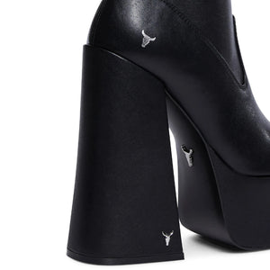 Saviour – Schwarze, wadenhohe Gothic-Stiefel mit Plateauabsatz für Damen
