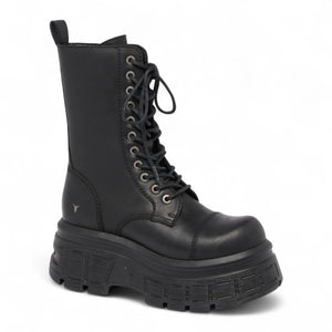 Screaming - Women's Black Mid-Calf Leather Platform Boots