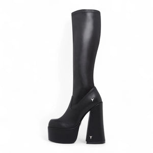 Survival - Bottes femme noires montantes hauteur genou à plateforme à talon gothique