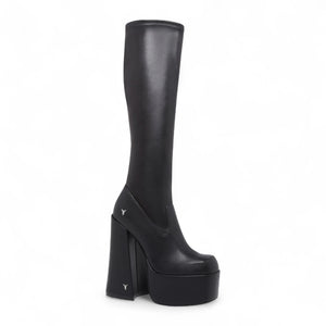 Survival - Bottes femme noires montantes hauteur genou à plateforme à talon gothique
