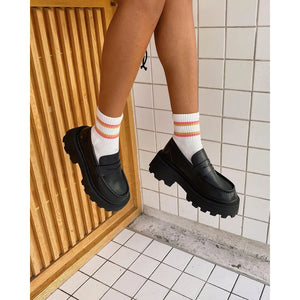 True - Women's Black Slip On Chunky Leather Loafers-TruClothing