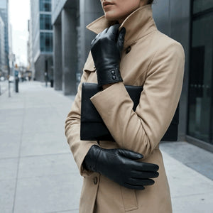 Women's Genuine Leather Decorative Buttons Gloves-TruClothing