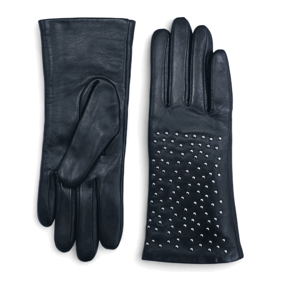 Women’s Leather Studded Wool Lining Fashion Gloves-TruClothing