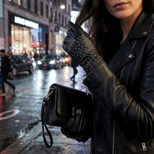 Women’s Leather Studded Wool Lining Fashion Gloves-TruClothing