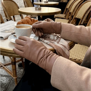 Women's Leather Wool Lined Bow Knot Accent Gloves-TruClothing